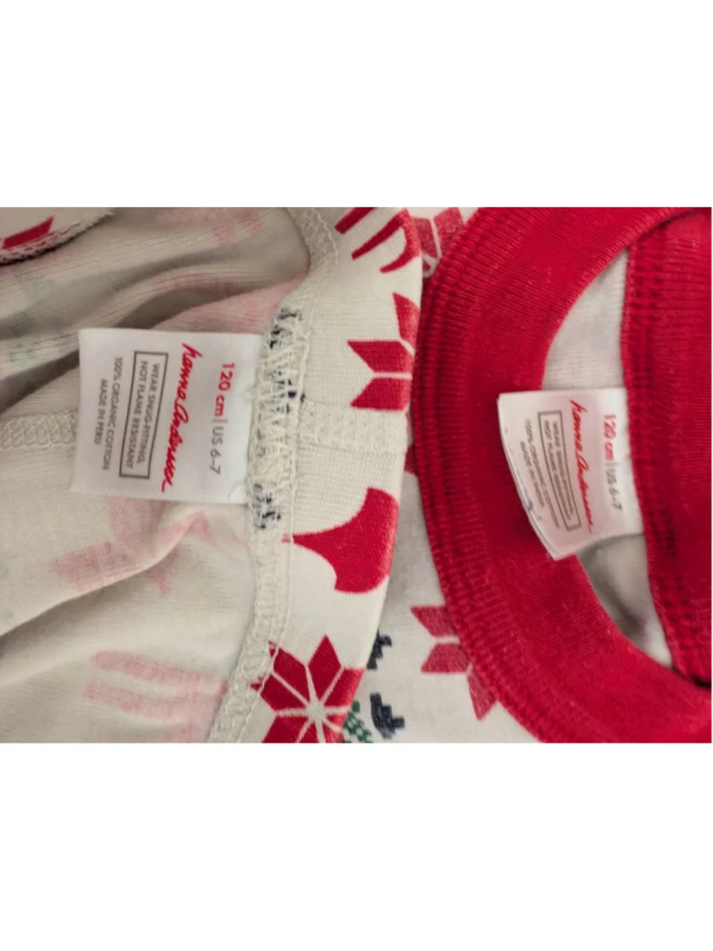 Kids Hanna Andersson Pajama Set 6-7 White Red Christmas Reindeer